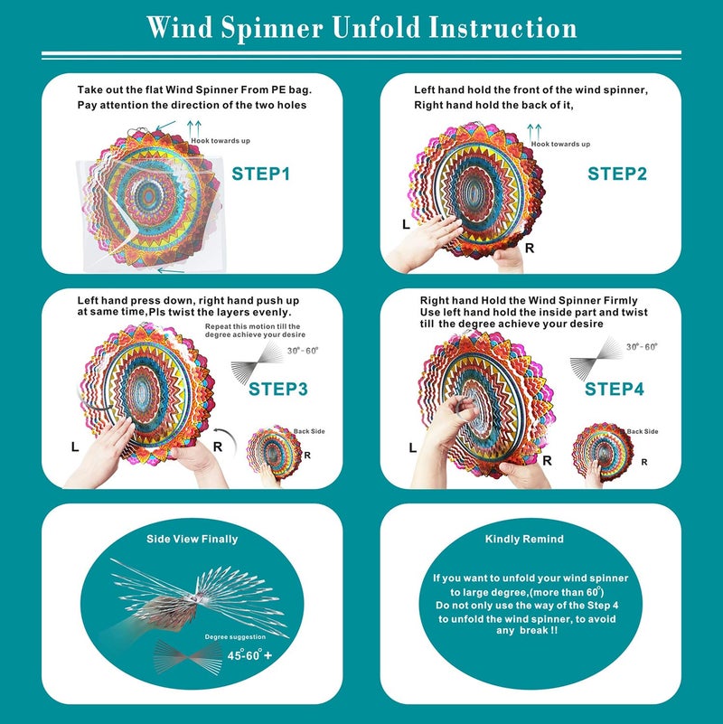 FONMY Stainless Steel Wind Spinner Worth Gift Indoor Outdoor Garden Decoration Crafts Ornaments 12 inch Multi Color Mandala Wind Spinners - Image 5
